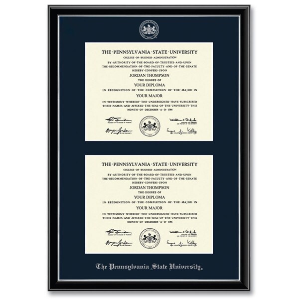 double diploma frame Onexa silver molding The Pennsylvania State University silver embossed with seal